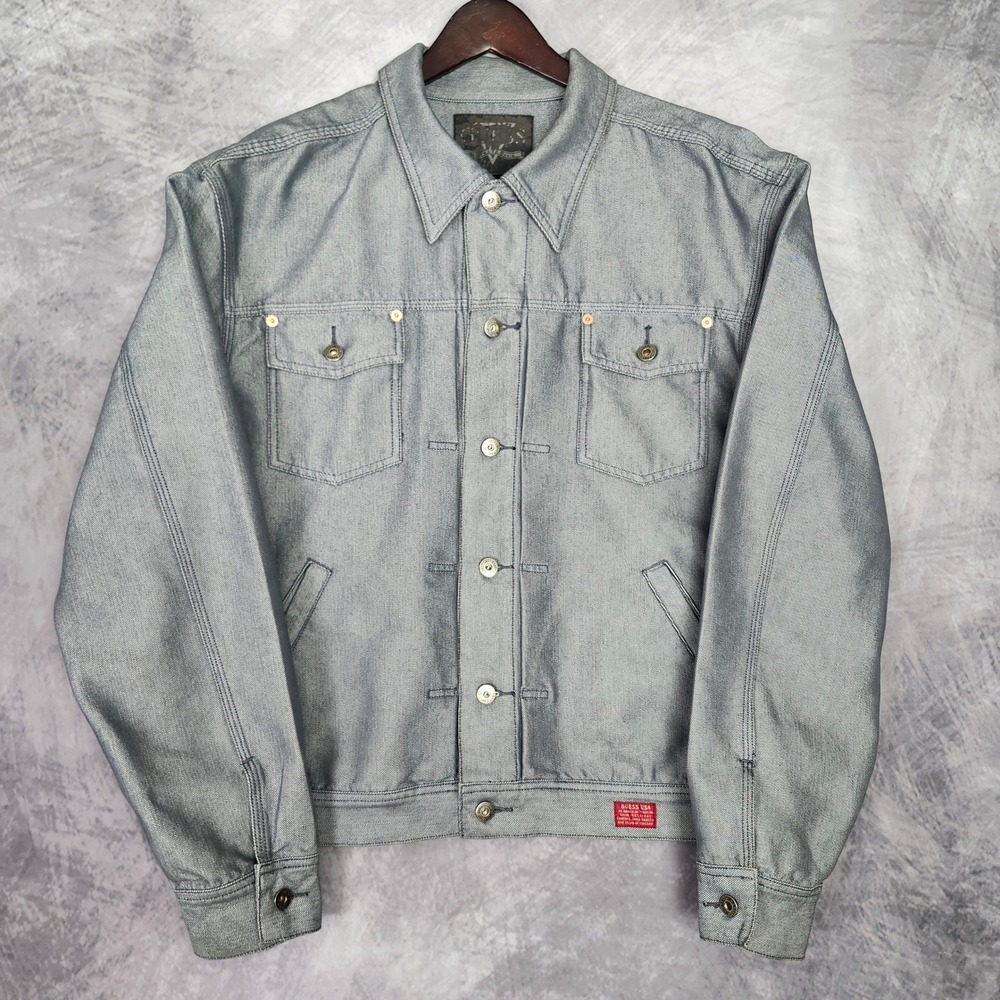 Vintage 90s Guess Metallic Silver Denim Jacket Type 2 Style Boxy Streetwear XL